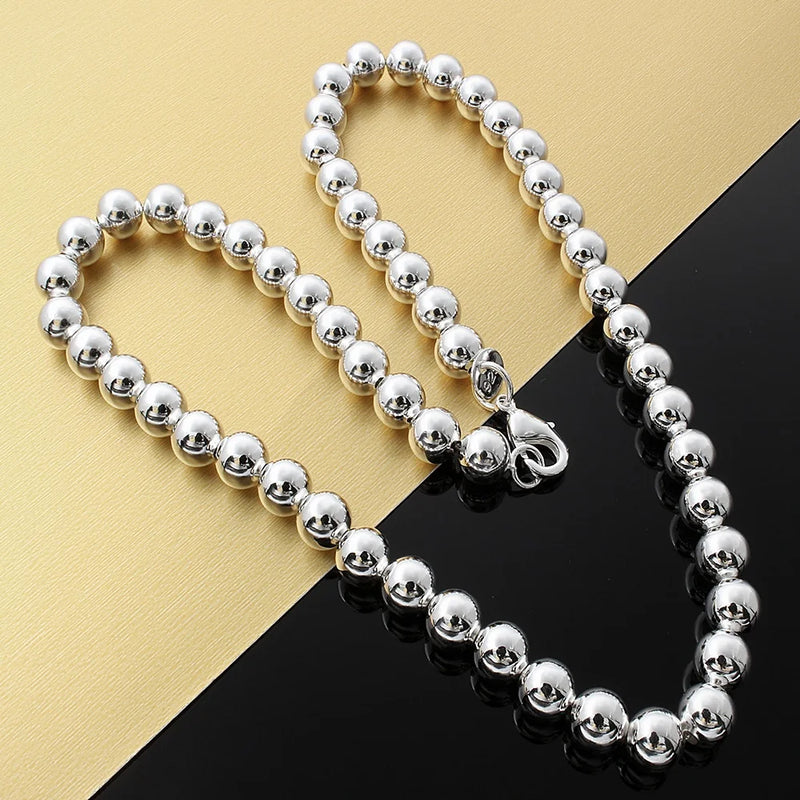925 Silver Bead Necklace for Men Women Wedding Party Jewelry Holiday