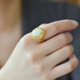 Hotan Jade Crystal Flower Engagement Ring
