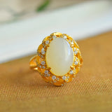Hotan Jade Crystal Flower Engagement Ring
