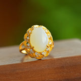 Hotan Jade Crystal Flower Engagement Ring