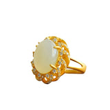Hotan Jade Crystal Flower Engagement Ring