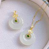 Vintage Style Silver Inlaid Hetian Jade Pendant Necklace for Women