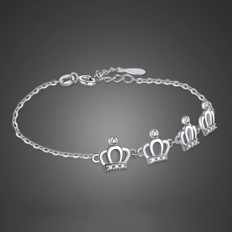 Classic Crown Pendant Bracelet 925 Silver Girl Jewelry