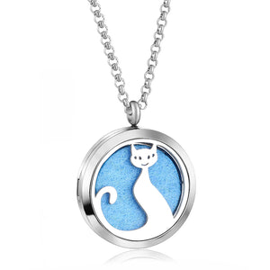 Classic Cat Stainless Steel Perfume Aromatherapy Essential Oil Pendant Necklace