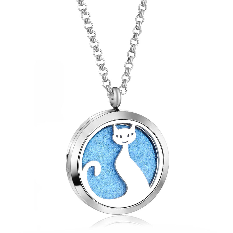 Classic Cat Stainless Steel Perfume Aromatherapy Essential Oil Pendant Necklace