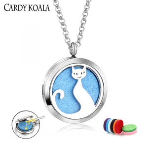 Classic Cat Stainless Steel Perfume Aromatherapy Essential Oil Pendant Necklace
