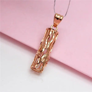 Purple Plated 14K Rose Chinese Bamboo Pendant Necklace