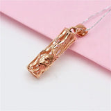Purple Plated 14K Rose Chinese Bamboo Pendant Necklace