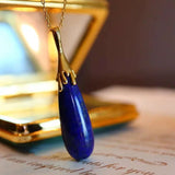 Lapis Lazuli Water Drop Pendant Necklace Silver Jewelry Women