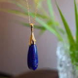 Lapis Lazuli Water Drop Pendant Necklace Silver Jewelry Women