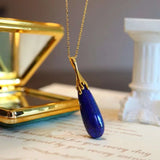 Lapis Lazuli Water Drop Pendant Necklace Silver Jewelry Women