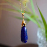 Lapis Lazuli Water Drop Pendant Necklace Silver Jewelry Women