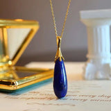 Lapis Lazuli Water Drop Pendant Necklace Silver Jewelry Women