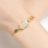 Hetian Jade Pixiu Charm Bracelet for Women Ethnic Chain Bangles Jewelry