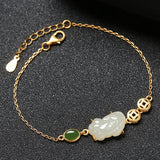 Hetian Jade Pixiu Charm Bracelet for Women Ethnic Chain Bangles Jewelry