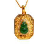 Silver Inlay Green Jade Gourd Necklace Pendant Vintage Wedding Jewelry