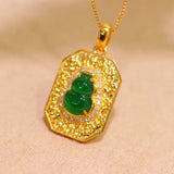 Silver Inlay Green Jade Gourd Necklace Pendant Vintage Wedding Jewelry
