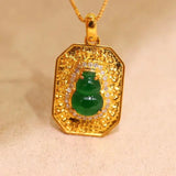 Silver Inlay Green Jade Gourd Necklace Pendant Vintage Wedding Jewelry