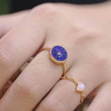 Retro Round Lapis Lazuli Adjustable Ring for Women