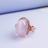 Dream Diamond Pink Chalcedony Ring - Adjustable Rose Silver Jewelry