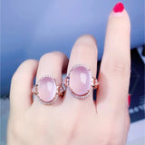 Dream Diamond Pink Chalcedony Ring - Adjustable Rose Silver Jewelry