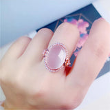 Dream Diamond Pink Chalcedony Ring - Adjustable Rose Silver Jewelry