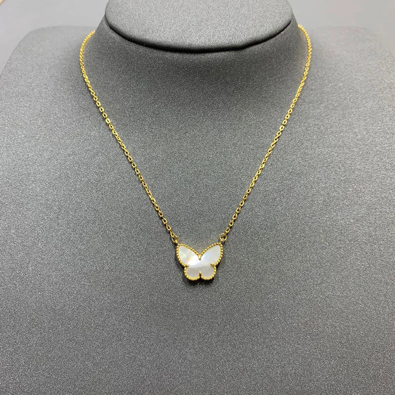 Luxury 925 Sterling Silver Butterfly Necklace with Natural Shell Rose Golden