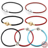 Leather Bracelet 925 Sterling Silver Bucket Buckle Round Buckle