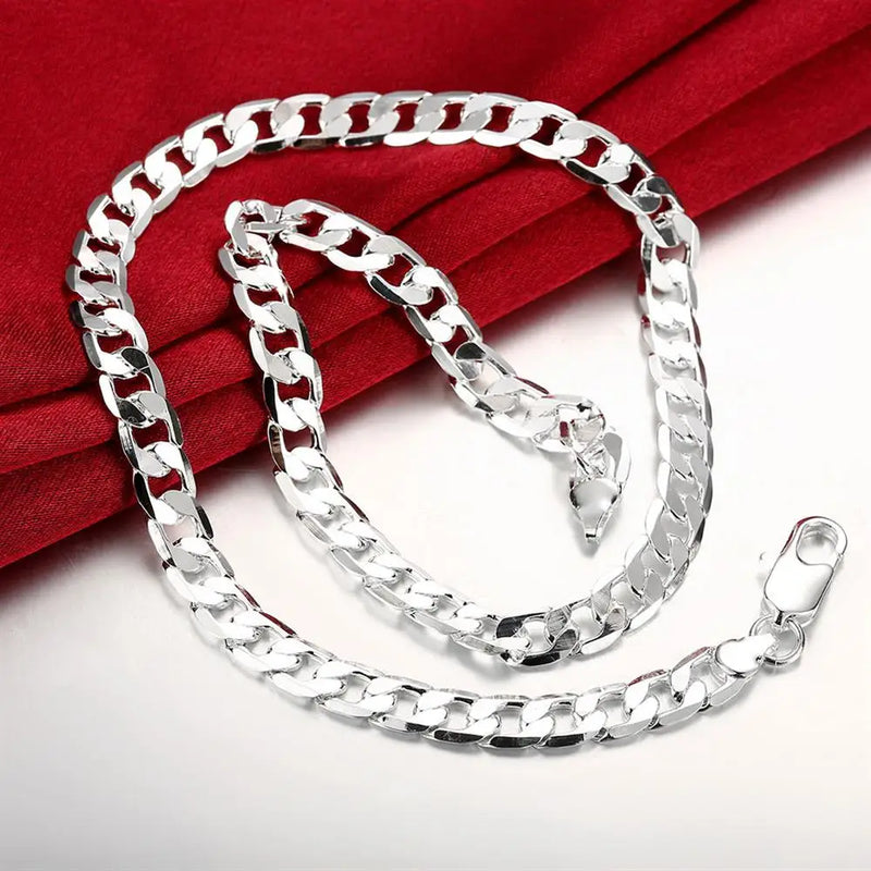 Men's 8mm 925 Sterling Silver Chain Necklace 16-24 inches