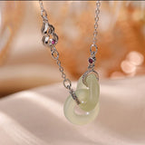 Hetian Jade Gourd Double Round Pendant Necklace by Silver Palace Jewelry