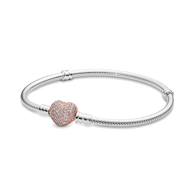 Rose Bucket Clasp 925 Sterling Silver Heart Bracelet for Charm Beads