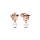 925 Sterling Silver Pearl Star Earrings, Gingko Leaf Snowflake Charm Jewelry