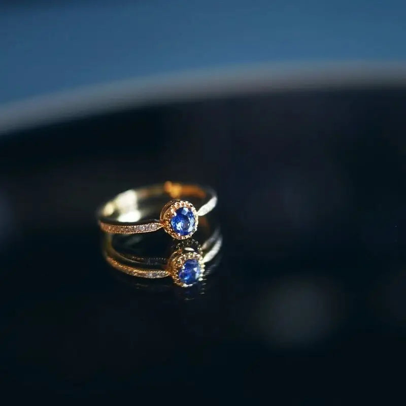 Silver Inlaid Cornflower Gemstone Ring, Wedding Jewelry