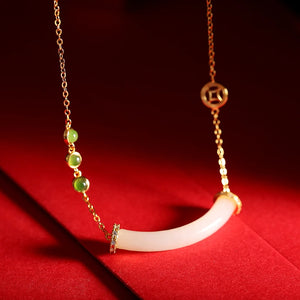 Silver Inlaid Hetian Jade Pendant, Ancient Chinese Smiling Necklace