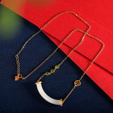 Silver Inlaid Hetian Jade Pendant, Ancient Chinese Smiling Necklace