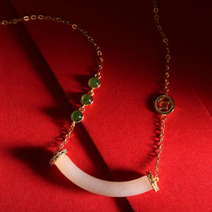 Silver Inlaid Hetian Jade Pendant, Ancient Chinese Smiling Necklace