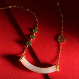 Silver Inlaid Hetian Jade Pendant, Ancient Chinese Smiling Necklace