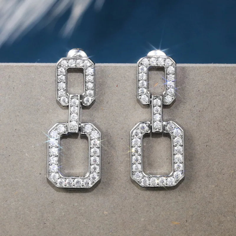 925 Silver Square Diamond Earrings Wedding Jewelry