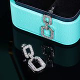 925 Silver Square Diamond Earrings Wedding Jewelry