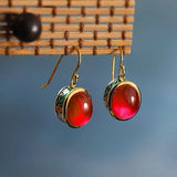 Vintage Ruby Earrings Ethnic Round Wedding Silver Jewelry