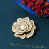 Classic 14K Plated Pearl Flower Brooch Costume Jewelry