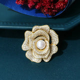 Classic 14K Plated Pearl Flower Brooch Costume Jewelry