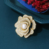 Classic 14K Plated Pearl Flower Brooch Costume Jewelry