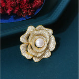 Classic 14K Plated Pearl Flower Brooch Costume Jewelry