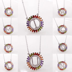Classica Letters Necklace Pendant Red Green Purple Zircon Stone