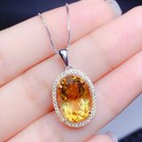3 Carats Oval Citrine Gemstone Pendant Necklace 18k Filled Jewelry