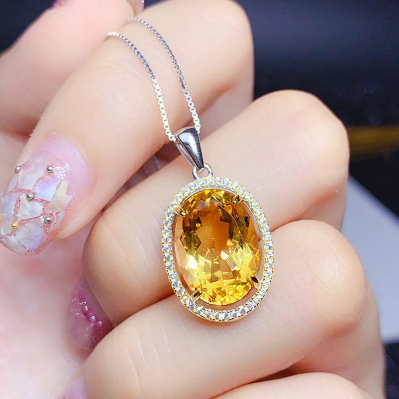 3 Carats Oval Citrine Gemstone Pendant Necklace 18k Filled Jewelry