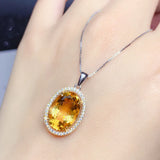 3 Carats Oval Citrine Gemstone Pendant Necklace 18k Filled Jewelry