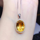 3 Carats Oval Citrine Gemstone Pendant Necklace 18k Filled Jewelry