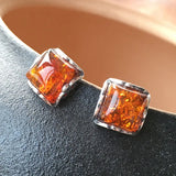 Classical 9mm Amber Earrings for Women Tiny Square Stud Ear Jewelry